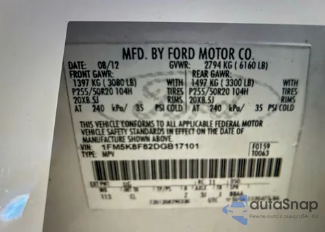 2013 Ford Explorer Limited z USA, uszkodzony, nr VIN 1FM5K8F82DGB17101